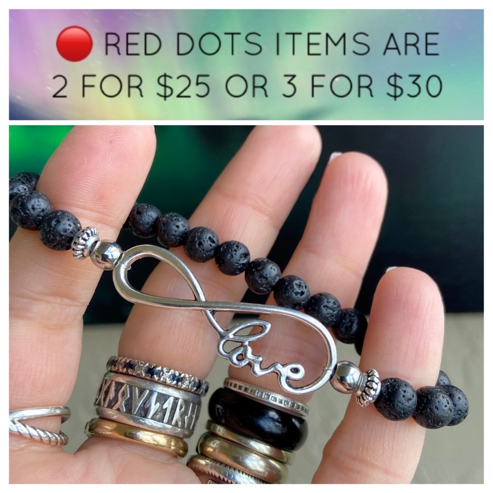 🔴 Sale ! Love infinity sign black lava rock bead oil diffuser bracelet